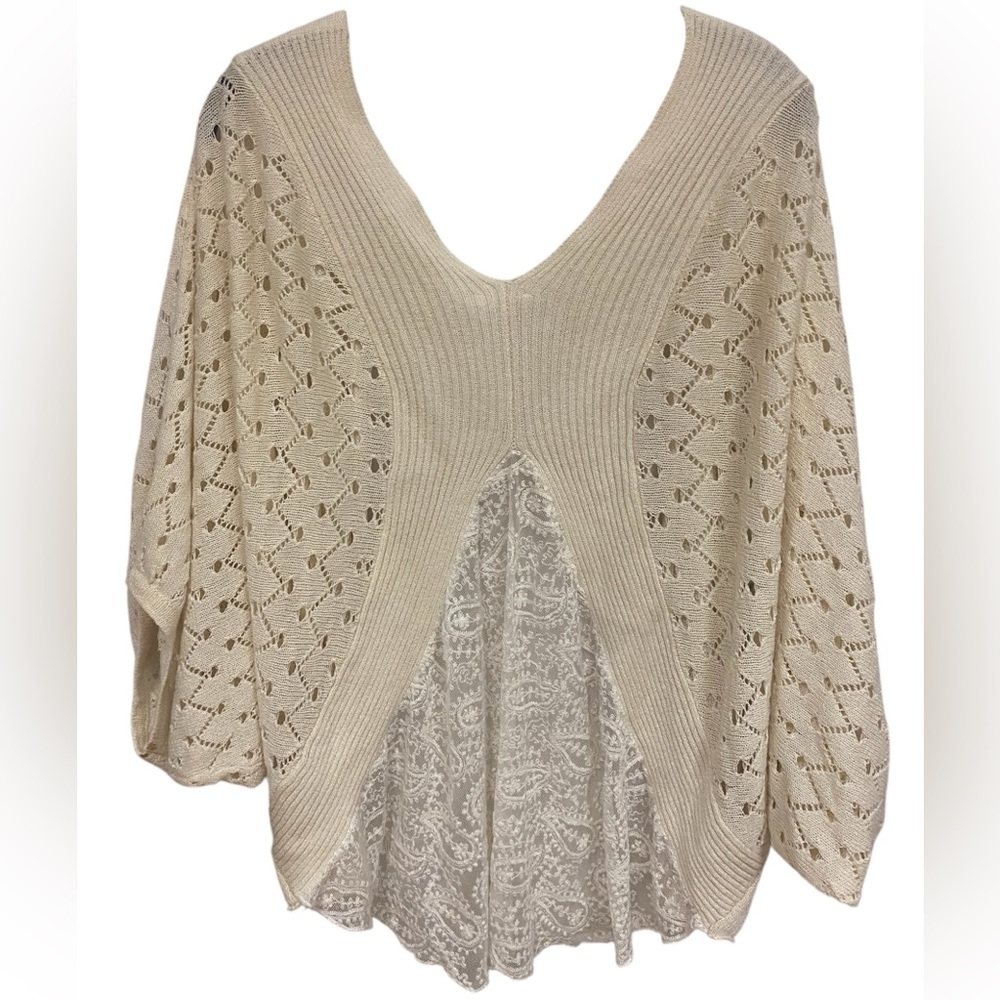 Mystree Cardigan Dolman Sleeve Women’s Size Small Ivory Lace Inlay Whimsical - Picture 2 of 5